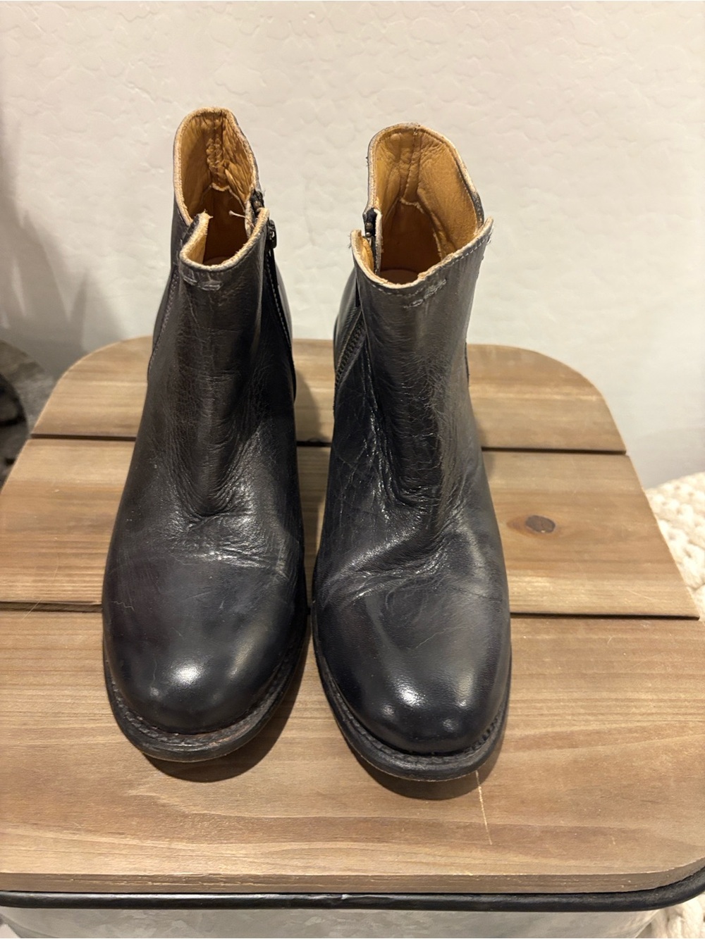 Bed Stu Black Leather Ankle Booties with Tan Interior